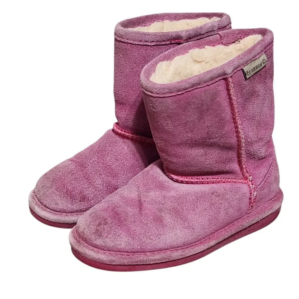 Bearpaw Emma Pink Boots Girls Size 11 Slip On Sherpa Lined Slippers